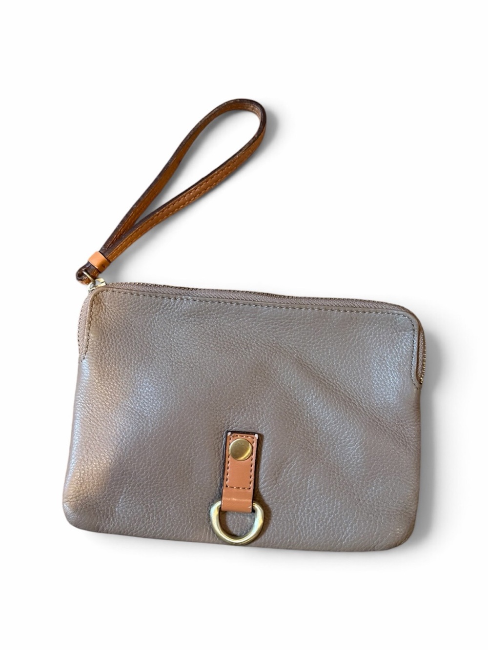 GAP Taupe Leather Wristlet with Brown Strap & Gold Accent